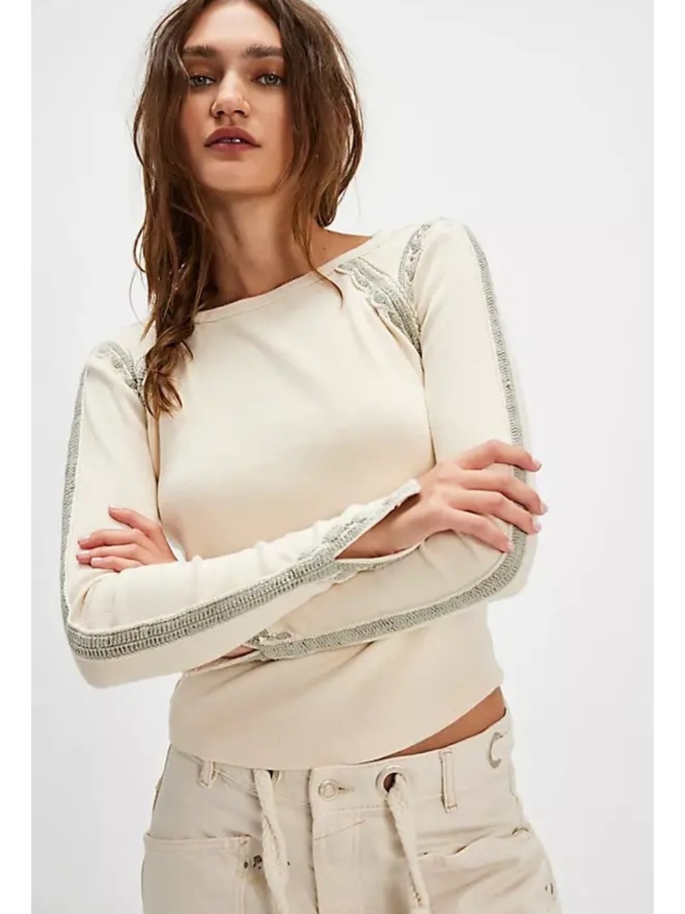 NWT new XL Free People lost love Long-Sleeve Top black White boatneck